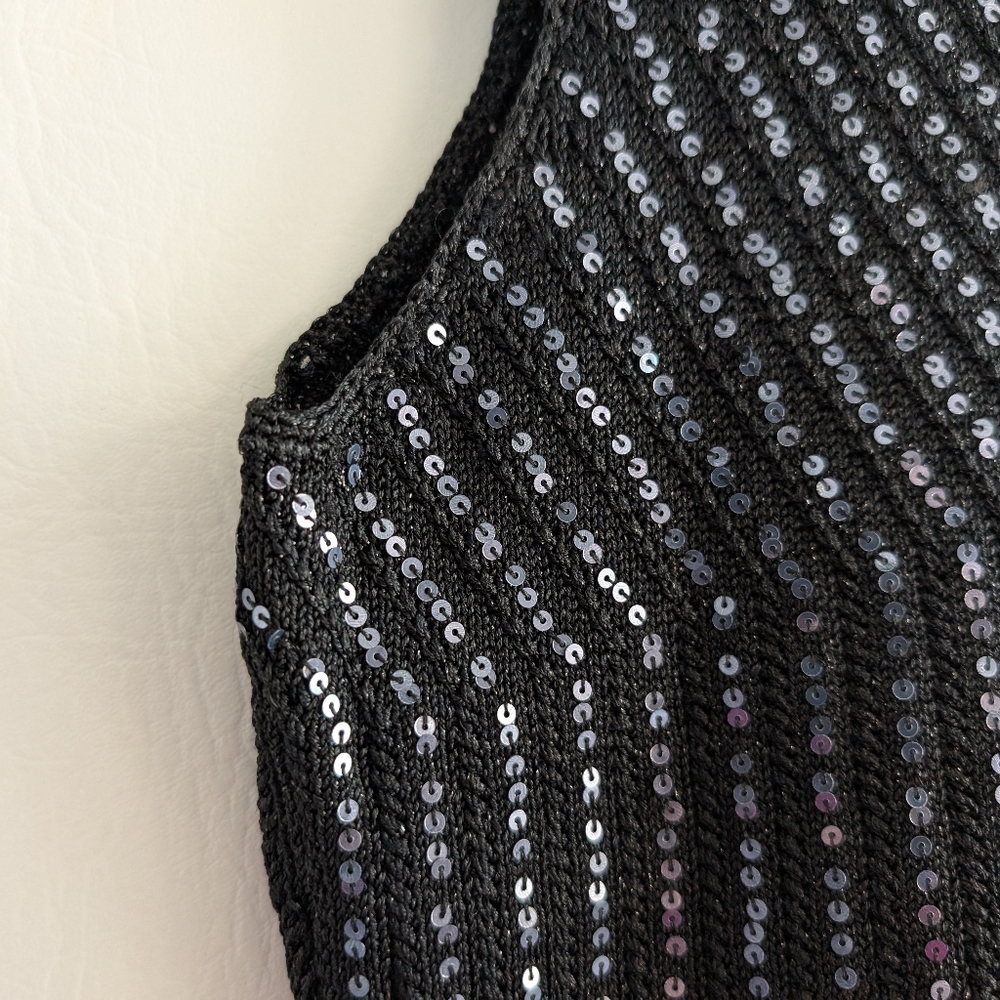 Sigrid Olsen Black Silk Blend Silver Sequin Stripes Sleeveless Knit Pullover Top - Picture 6 of 14